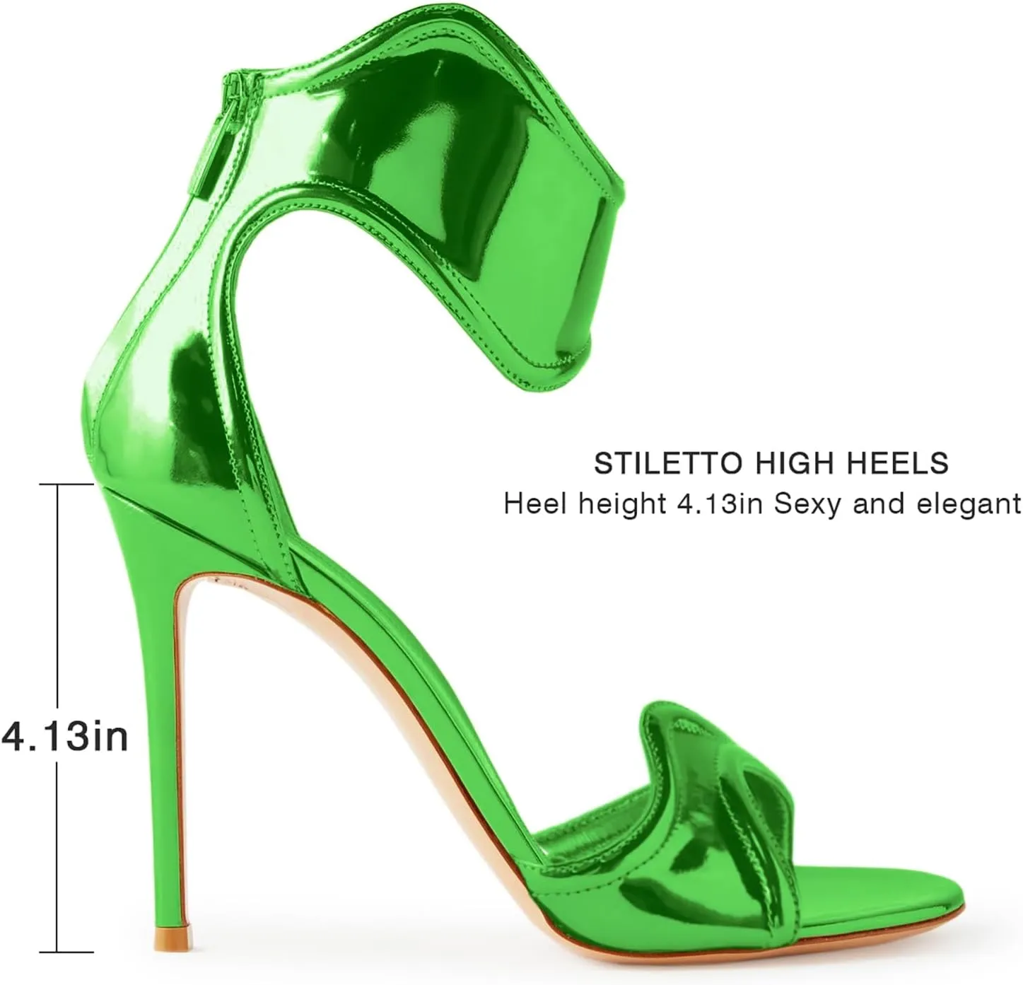 Women's Metallic Pump Open Toe Heel Sandals zipper Dressy Heels Ankle Strap Strappy Heels for Party Wedding Shoes
