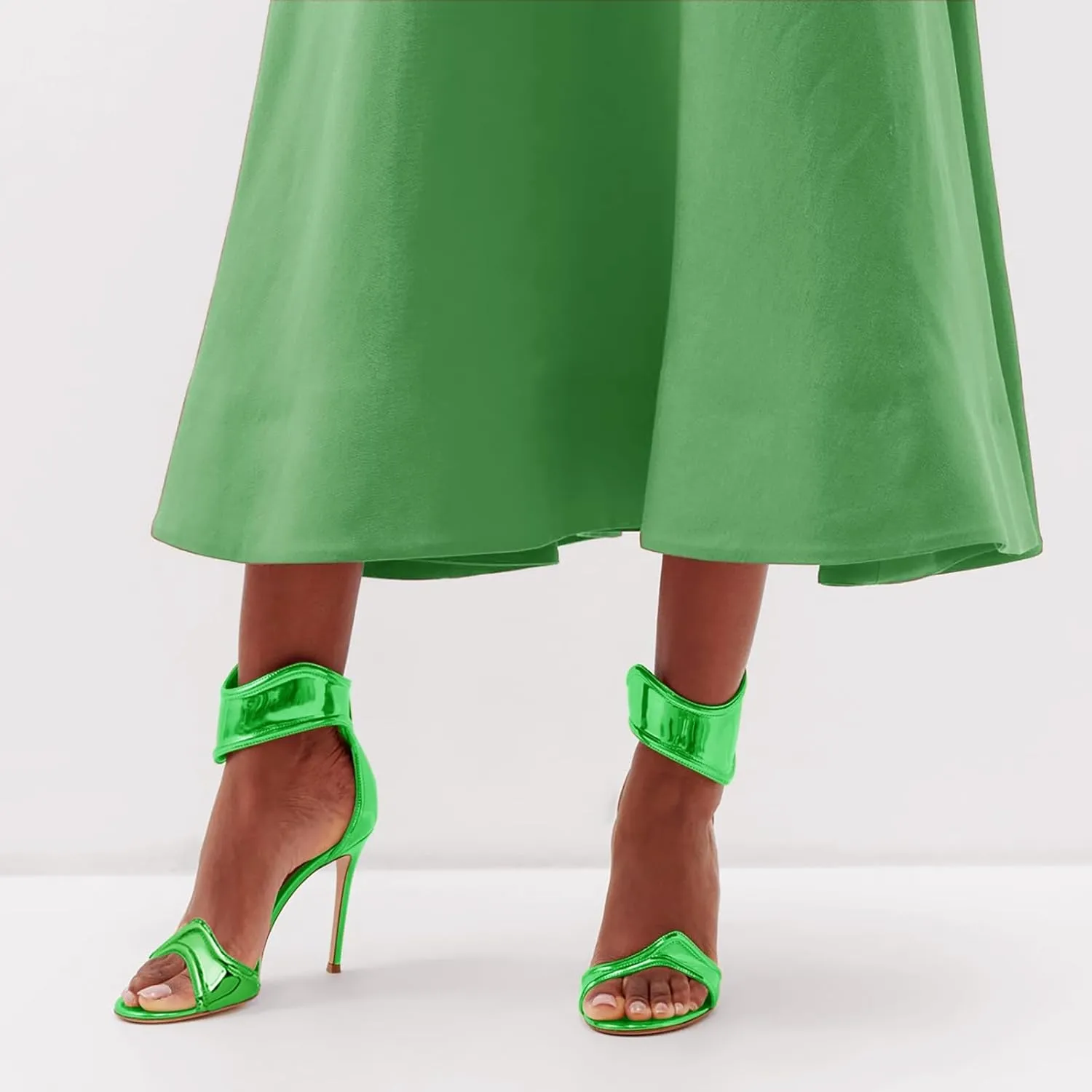 Women's Metallic Pump Open Toe Heel Sandals zipper Dressy Heels Ankle Strap Strappy Heels for Party Wedding Shoes