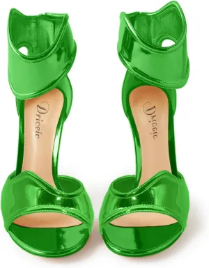 Women's Metallic Pump Open Toe Heel Sandals zipper Dressy Heels Ankle Strap Strappy Heels for Party Wedding Shoes