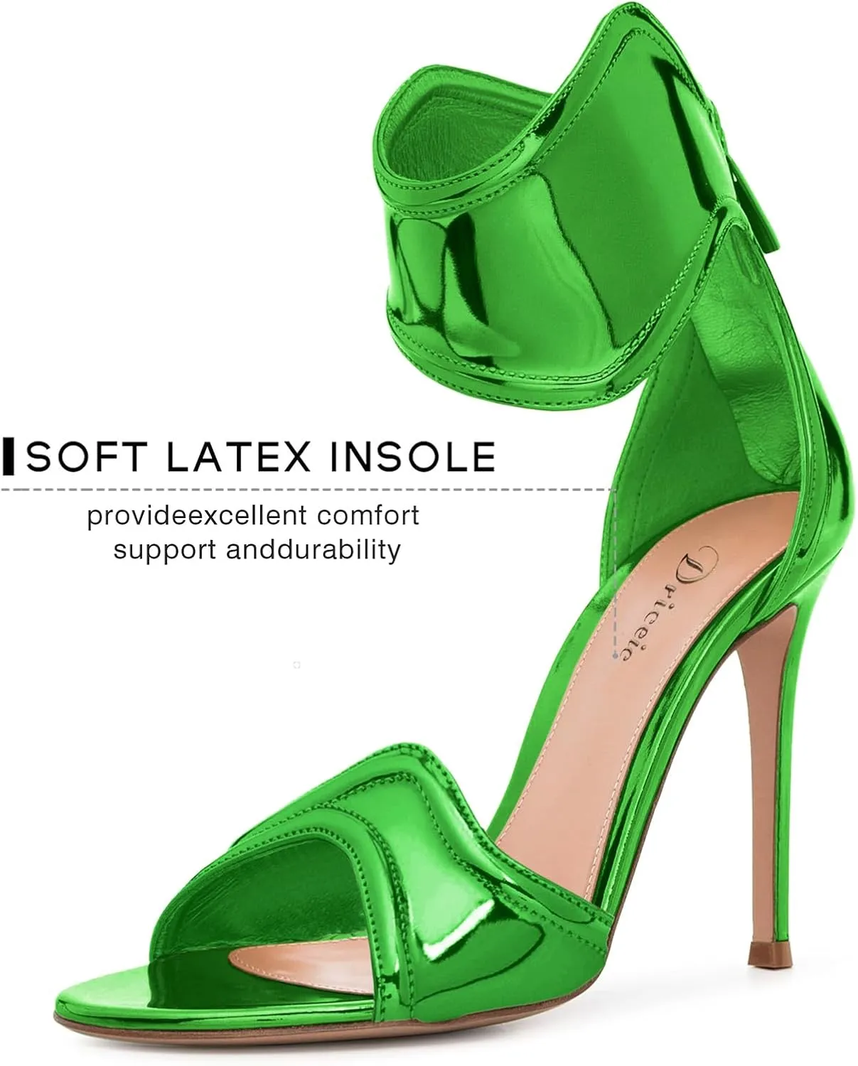 Women's Metallic Pump Open Toe Heel Sandals zipper Dressy Heels Ankle Strap Strappy Heels for Party Wedding Shoes