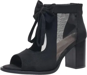 Women's Peep Toe Cutout Sandals Bowknot Mesh Chunky High Heel Sandals Back Zipper Wedding Party Dressy Ankle Booties