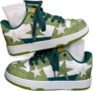 Women's Pink Star-Embroidered High-Top Sneakers Cute Kawaii Casual Shoes Chunky Sole Streetwear Daily Outfits