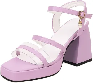 Womens Platform Heels for Women Chunky High Square Heels Sandals Ankle Strap Buckles Dress Sandals