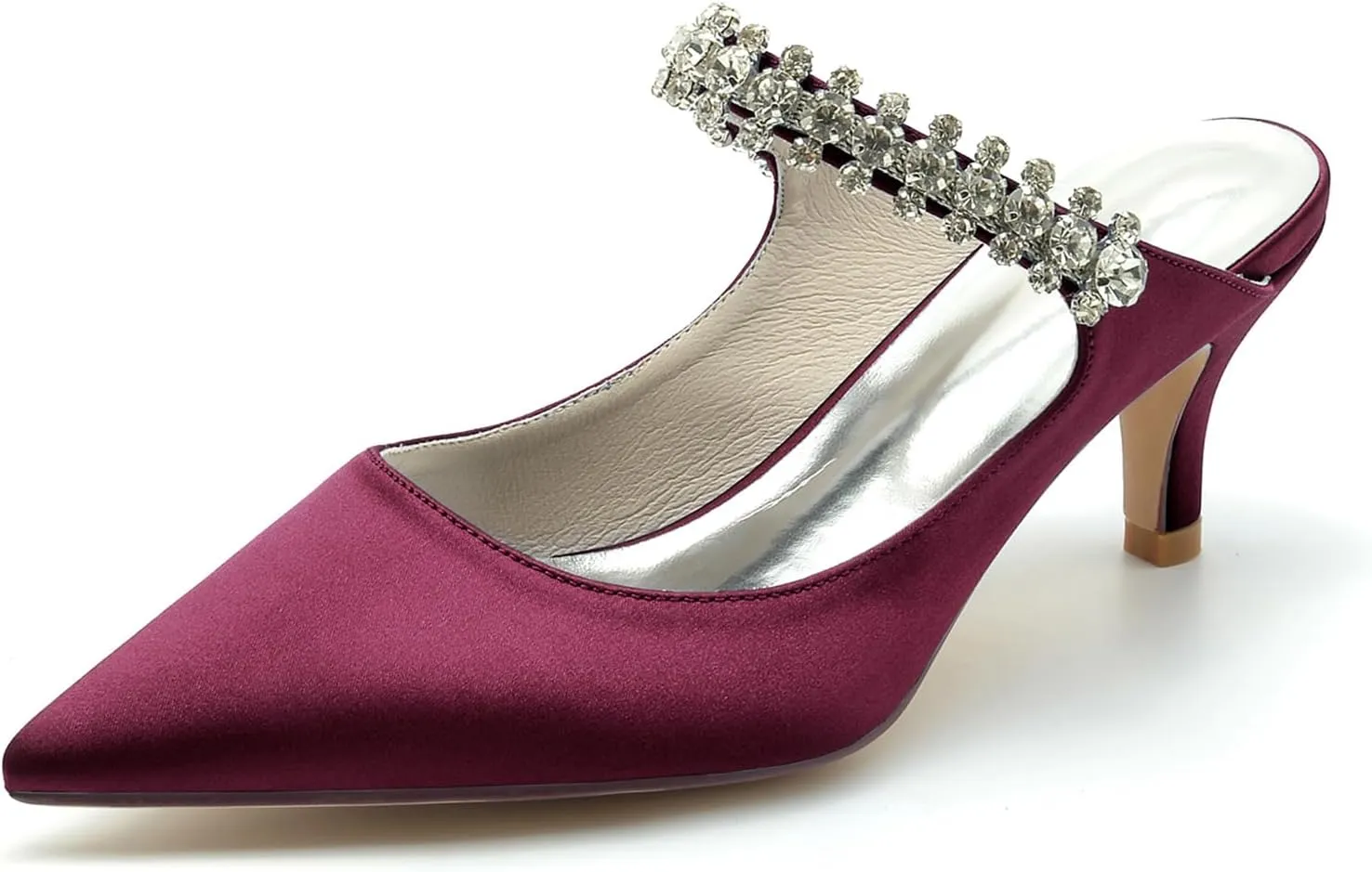 Women's Pointed Satin Rhinestone Prom Party Dress Pumps Closed Bridal Dress Heeled Sandals Wedding Shoes Slingback