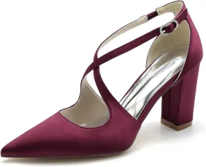 Womens Pointed Toe High Heel Pumps Crossover Strappy Satin Wedding Bridal Evening Party Dress Shoes