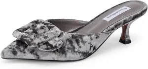 Women's Pointed Toe Kitten Heel Mules 2 Inch Slip-On Backless Slippers with Square Buckle Dress Sandals