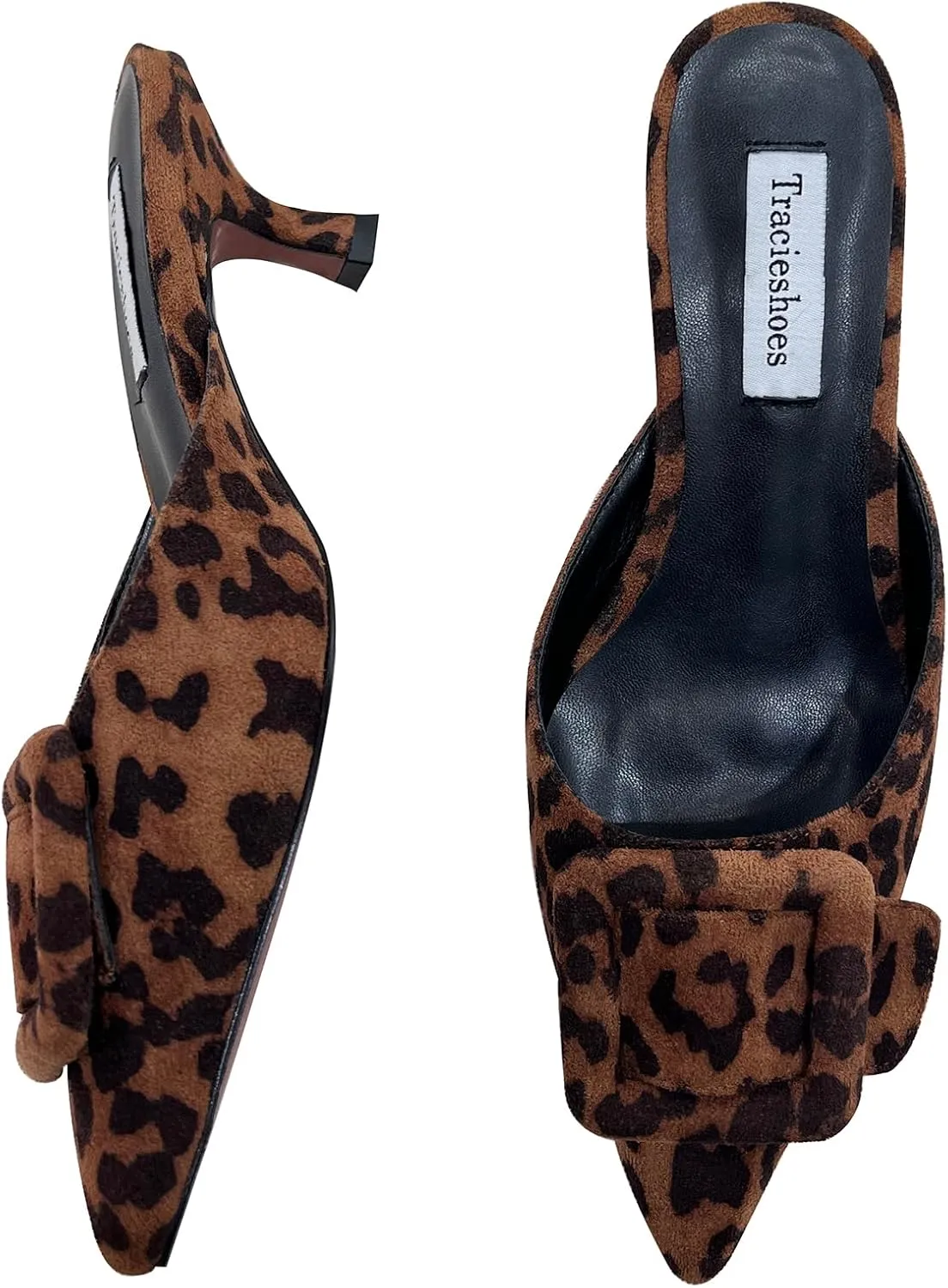 Women's Pointed Toe Kitten Heel Mules 2 Inch Slip-On Backless Slippers with Square Buckle Dress Sandals