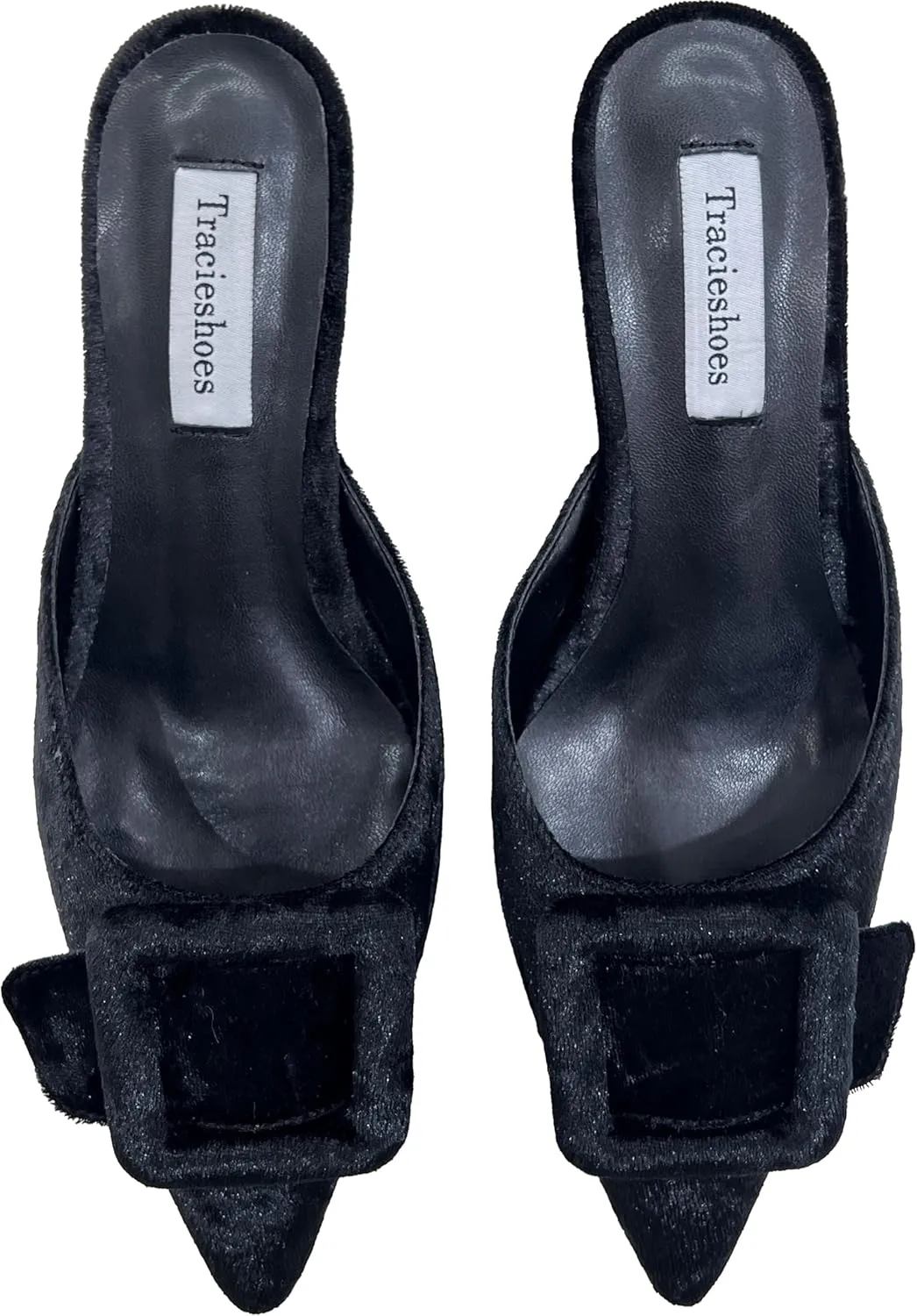 Women's Pointed Toe Kitten Heel Mules 2 Inch Slip-On Backless Slippers with Square Buckle Dress Sandals