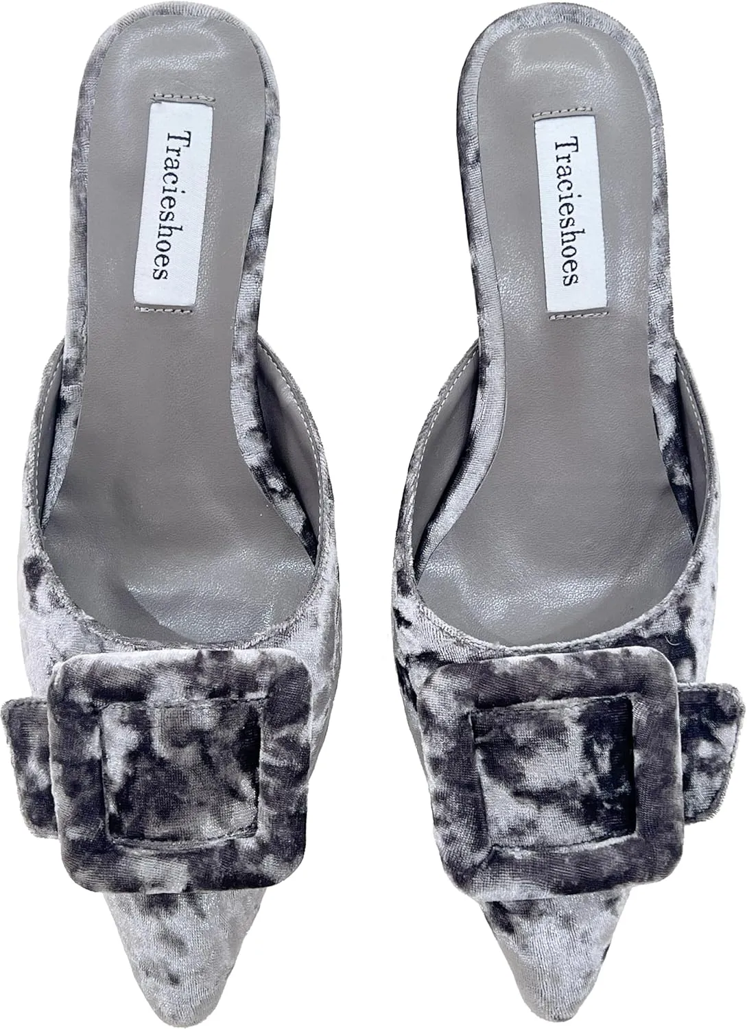 Women's Pointed Toe Kitten Heel Mules 2 Inch Slip-On Backless Slippers with Square Buckle Dress Sandals