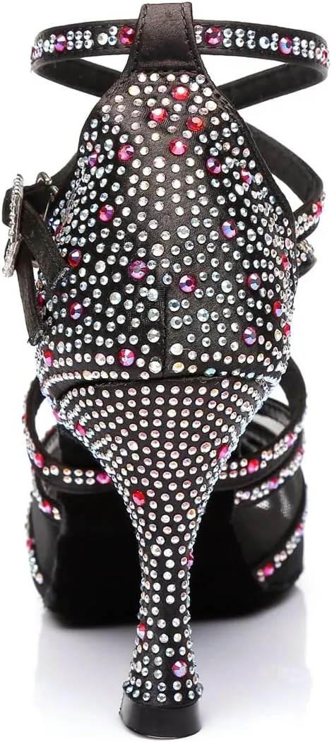 Womens Professional Dancing Shoes with Rhinestones Mesh Elegant Wedding Formal Sandals