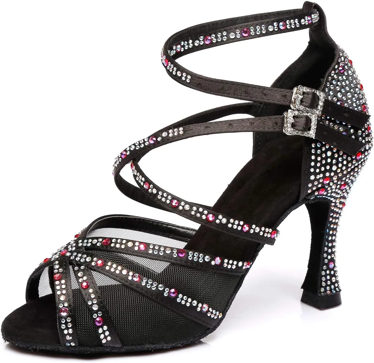 Womens Professional Dancing Shoes with Rhinestones Mesh Elegant Wedding Formal Sandals