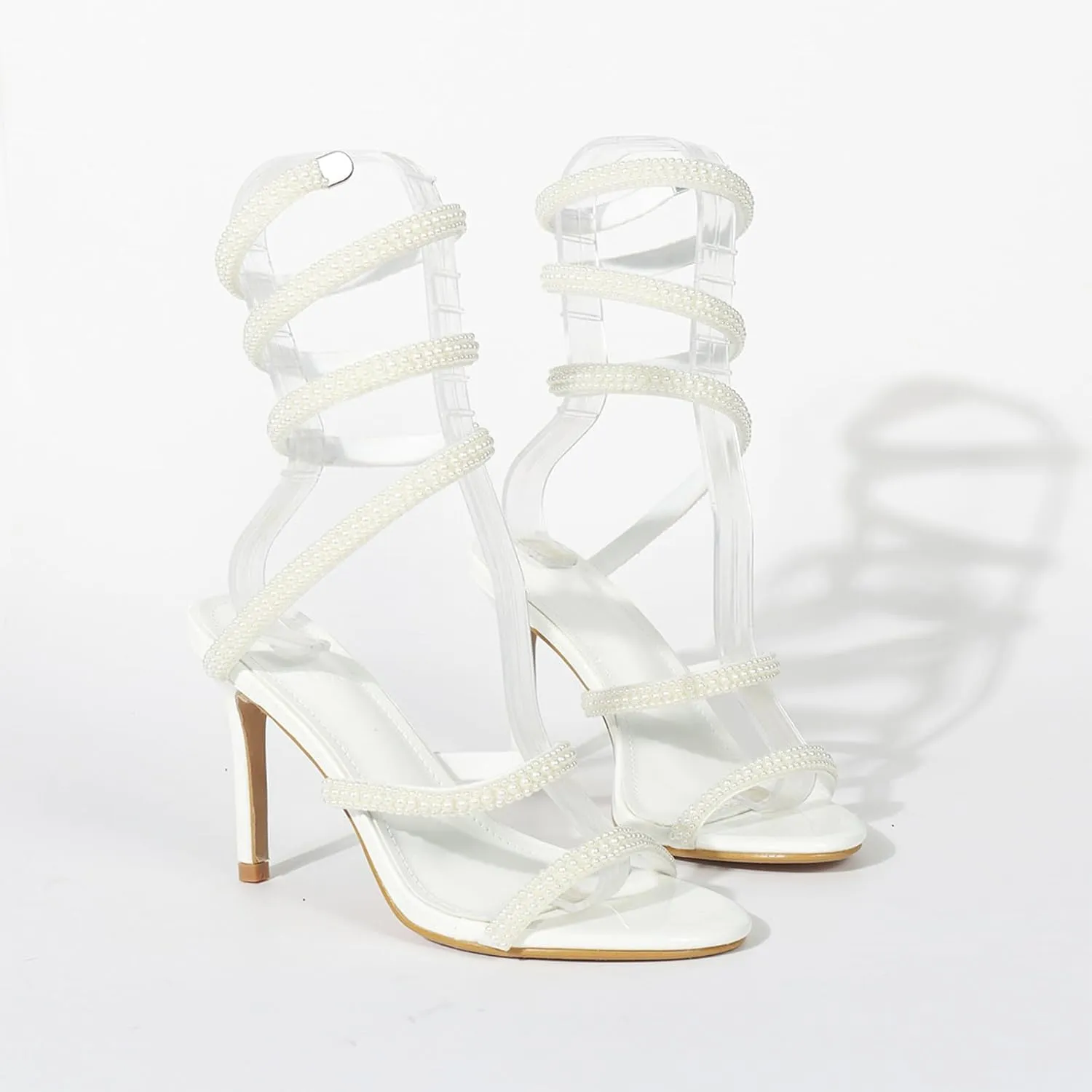 Women'S Rhinestone Coil Spiral Ankle Strap Stiletto Sandals Elegant Sexy Pointed Toe Ankle Wrap Up Strappy High Heel Dress sandals For Party wedding