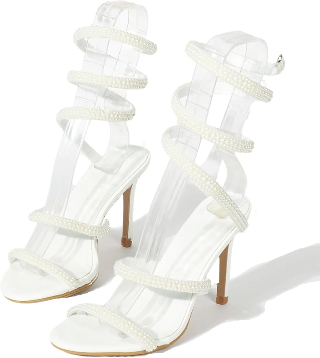 Women'S Rhinestone Coil Spiral Ankle Strap Stiletto Sandals Elegant Sexy Pointed Toe Ankle Wrap Up Strappy High Heel Dress sandals For Party wedding