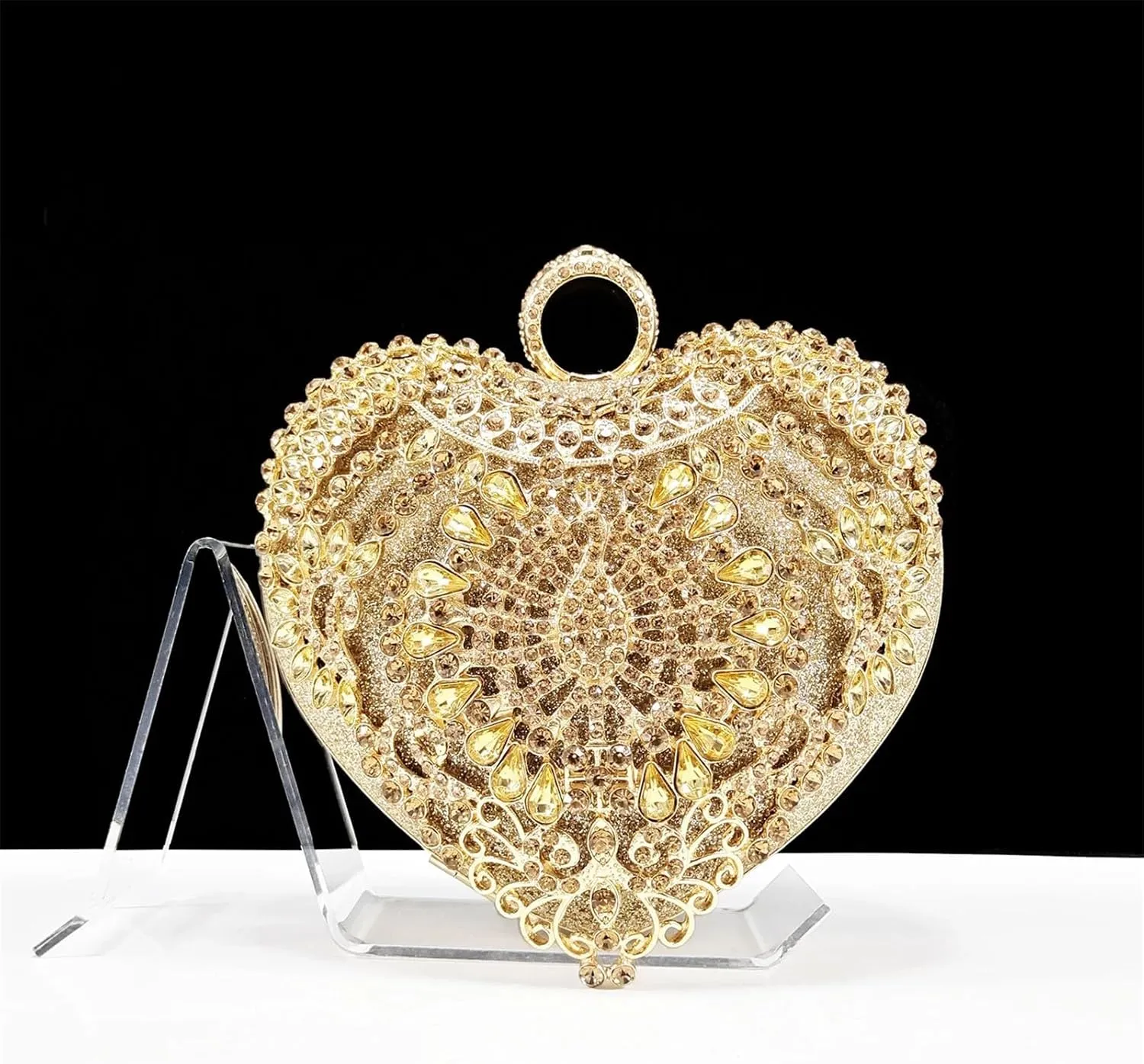 Women's Rhinestone Italian High Heels & Heart Clutch - Elegant Party Set