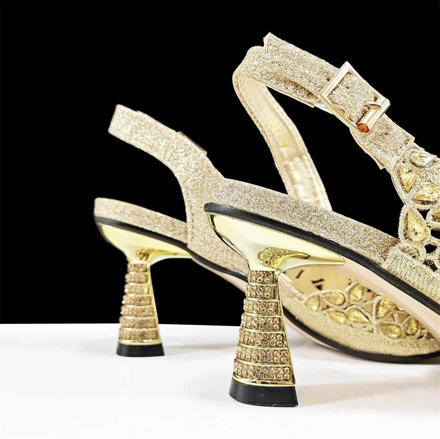 Women's Rhinestone Italian High Heels & Heart Clutch - Elegant Party Set