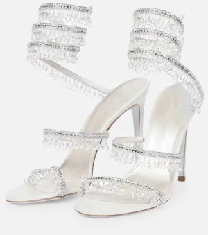 Women's Rhinestone Tassel Strappy Wrap Stiletto Heel Sandals Colorful Crystals Twist Open Round Toe Lace up Heeled Sandals Dress Wedding Party Pumps Shoes
