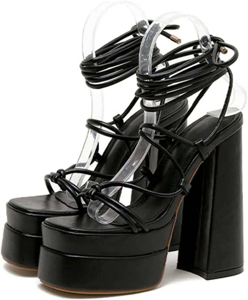 Womens Roman Platform Heels Lace-up Gladiator Summer Sandals Dress Sandals