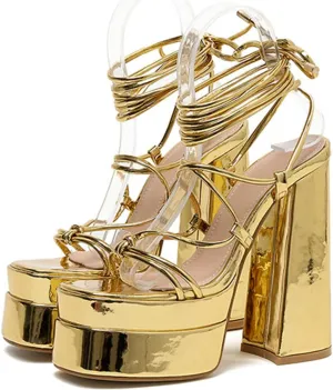 Womens Roman Platform Heels Lace-up Gladiator Summer Sandals Dress Sandals