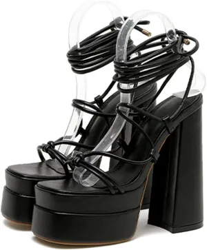 Womens Roman Platform Heels Lace-up Gladiator Summer Sandals Dress Sandals
