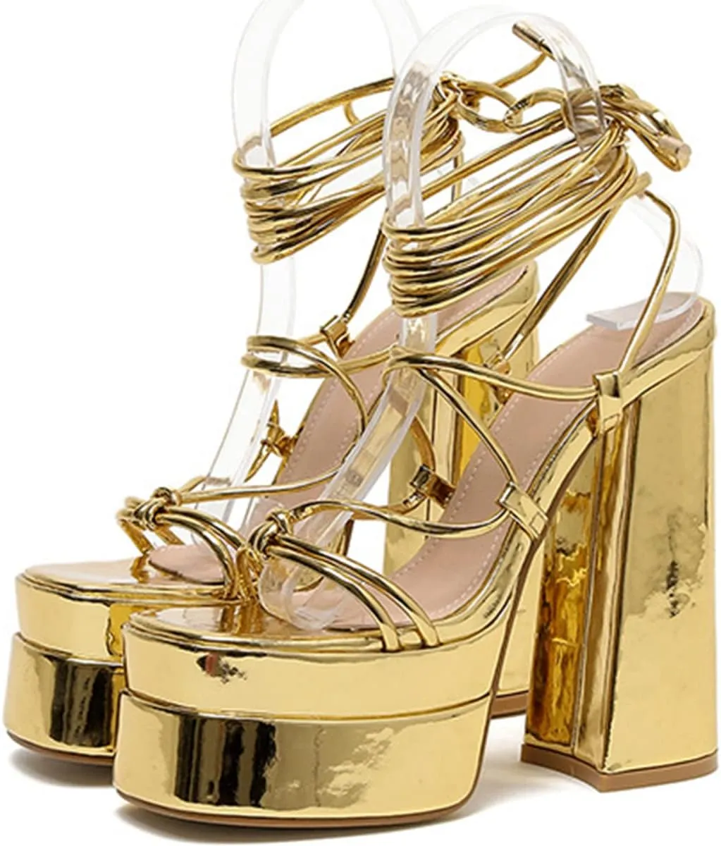 Womens Roman Platform Heels Lace-up Gladiator Summer Sandals Dress Sandals