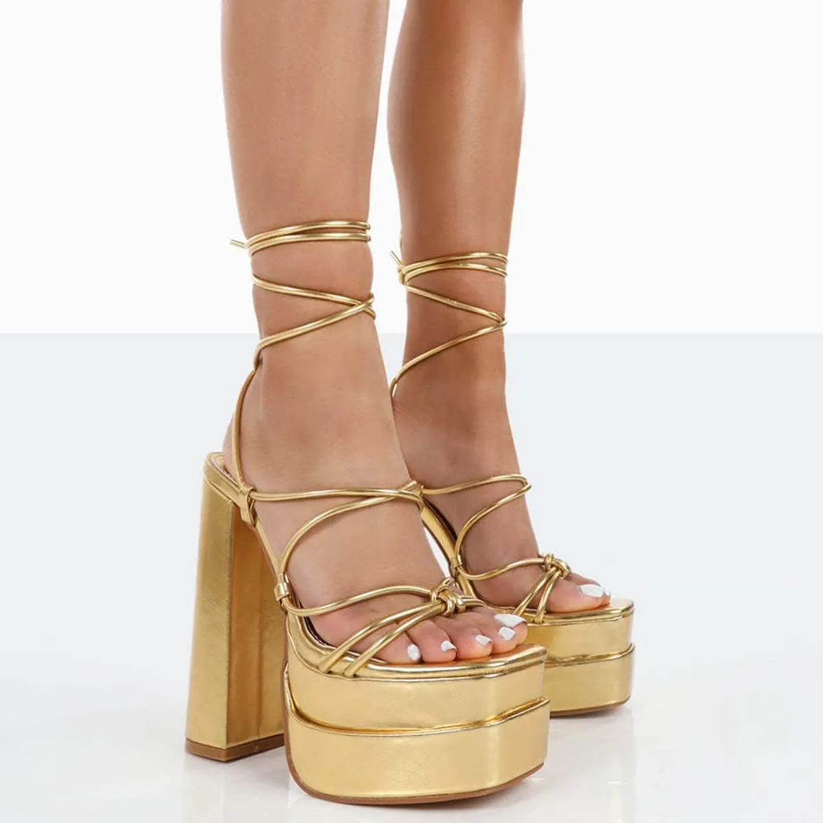 Womens Roman Platform Heels Lace-up Gladiator Summer Sandals Dress Sandals