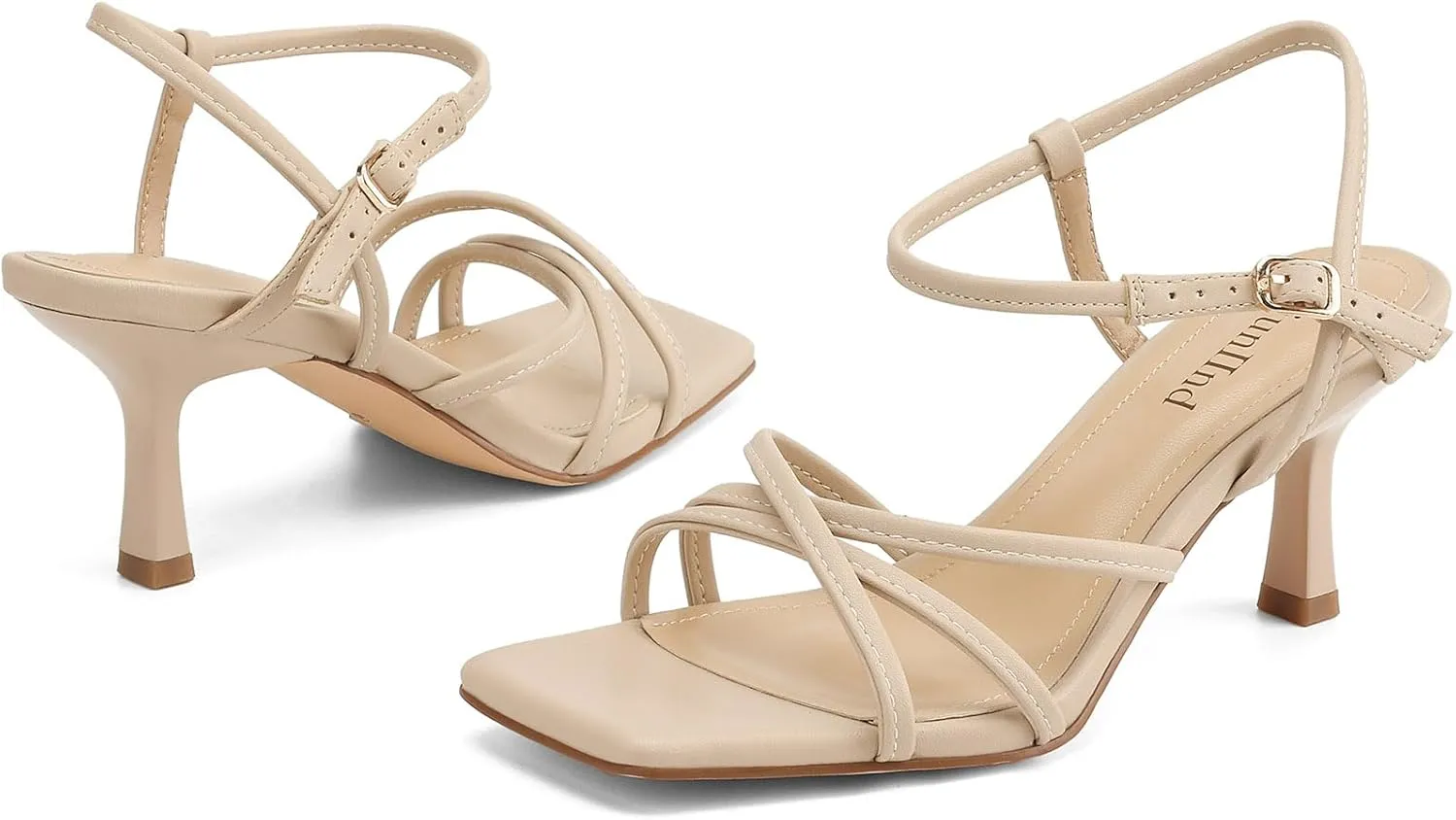 Women's Sandals Square Open Toe Kitten Heels Strappy Ankle Strap Heeled Sandals for Women Comfy Weddings Shoes