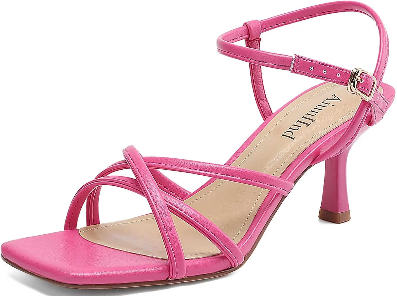 Women's Sandals Square Open Toe Kitten Heels Strappy Ankle Strap Heeled Sandals for Women Comfy Weddings Shoes