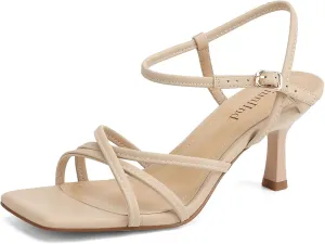 Women's Sandals Square Open Toe Kitten Heels Strappy Ankle Strap Heeled Sandals for Women Comfy Weddings Shoes