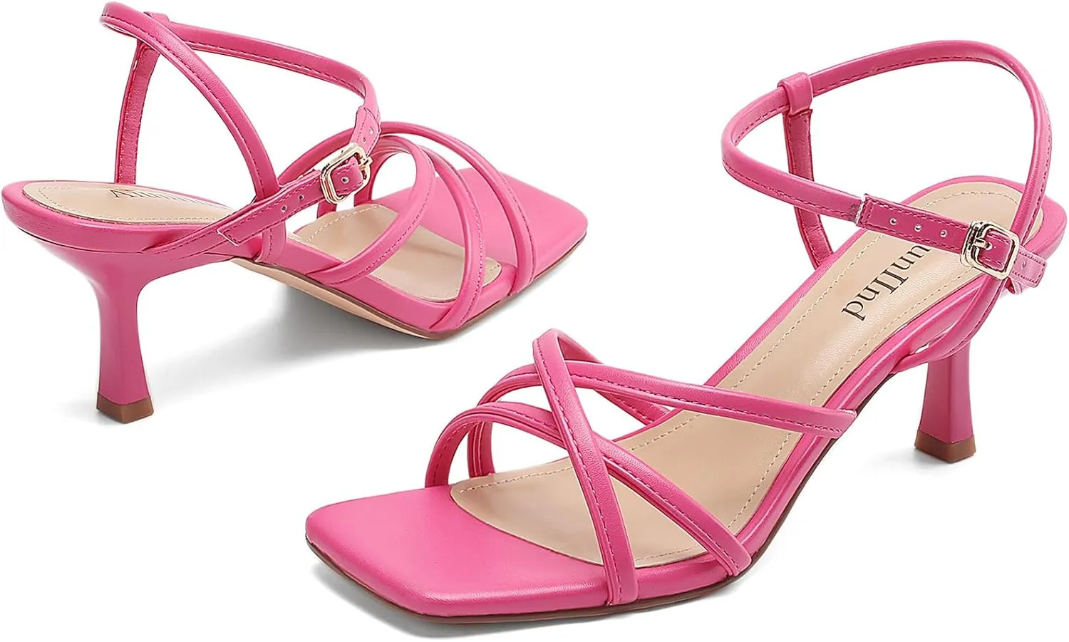 Women's Sandals Square Open Toe Kitten Heels Strappy Ankle Strap Heeled Sandals for Women Comfy Weddings Shoes