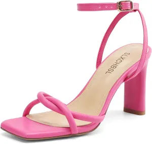 Womens Sandals Square Open Toe Strappy Heels for Women Dressy Chunky High Heels Ankle Buckle Heeled Sandals for Women Comfort Wedding Prom Party Shoes