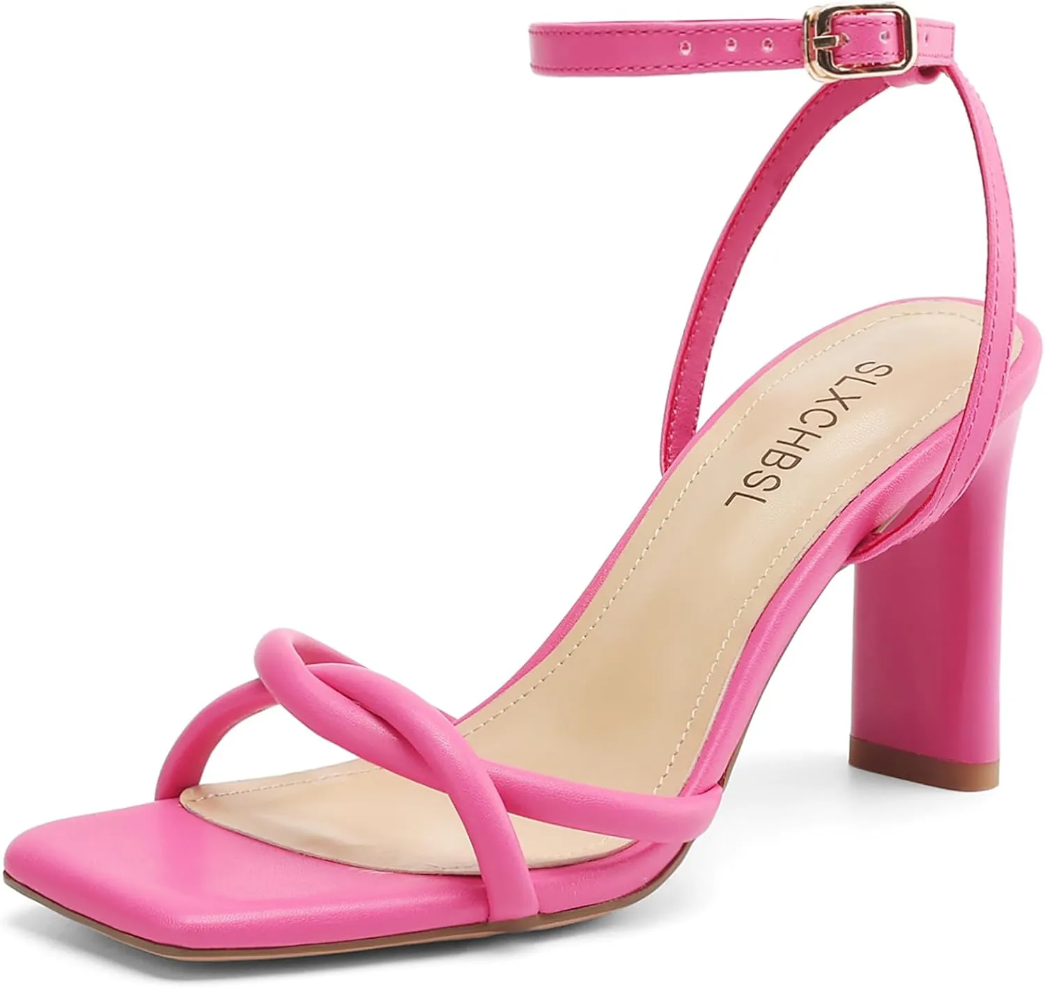 Womens Sandals Square Open Toe Strappy Heels for Women Dressy Chunky High Heels Ankle Buckle Heeled Sandals for Women Comfort Wedding Prom Party Shoes