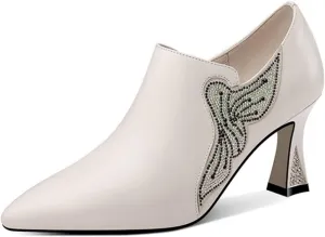 Womens Shoes Handmade Crystal Studded Women Pumps Natural Strange High Heel Shoes Wedding Dress Bride