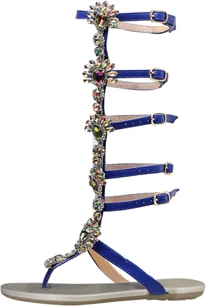 Women's Shoes Sandals & Strappy Summer Long Knee-Length Flat Buckle Roman High Black Women