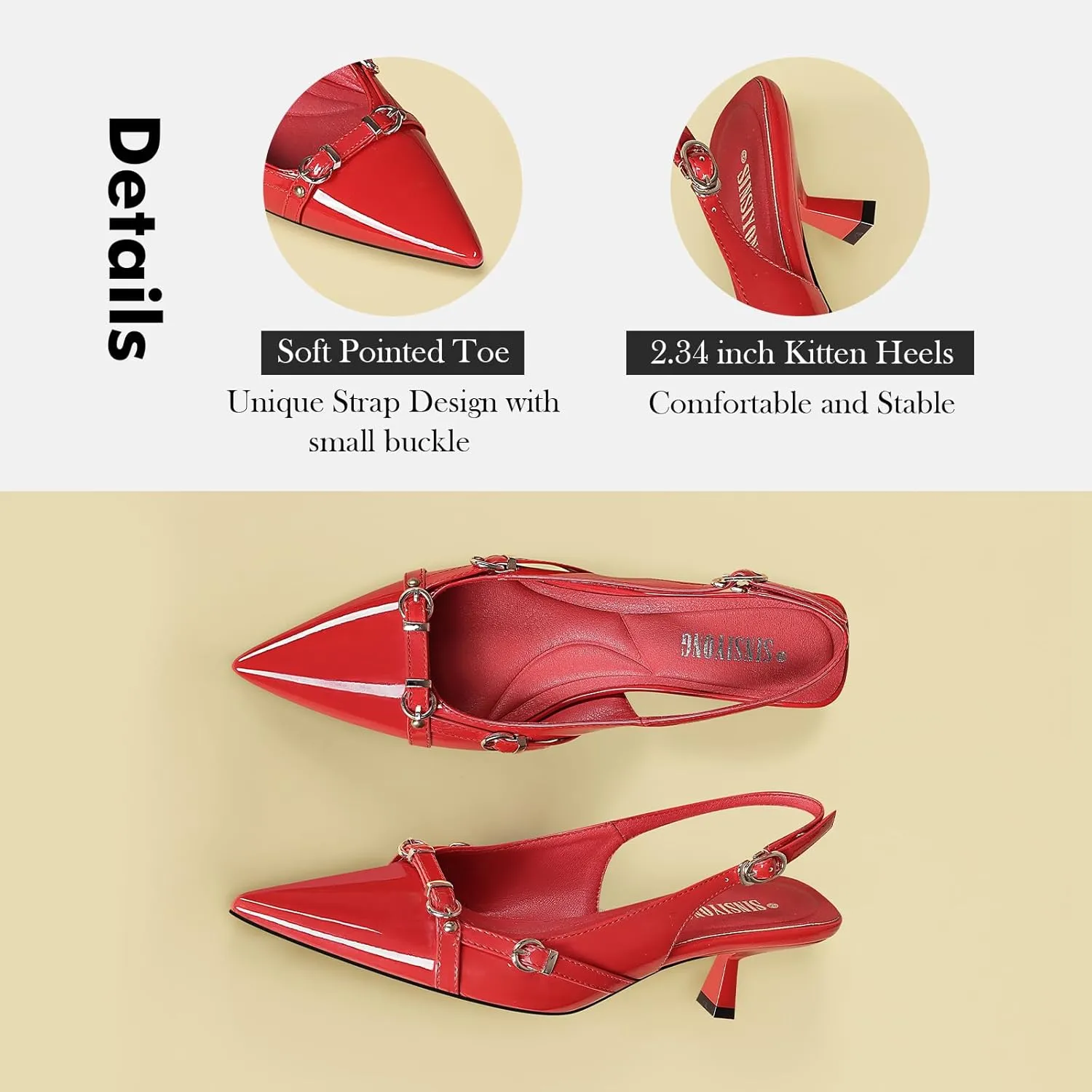 Women's Slingback Kitten Heels Pointed Toe Low Heel Pumps Comfortable Dress Office Shoes