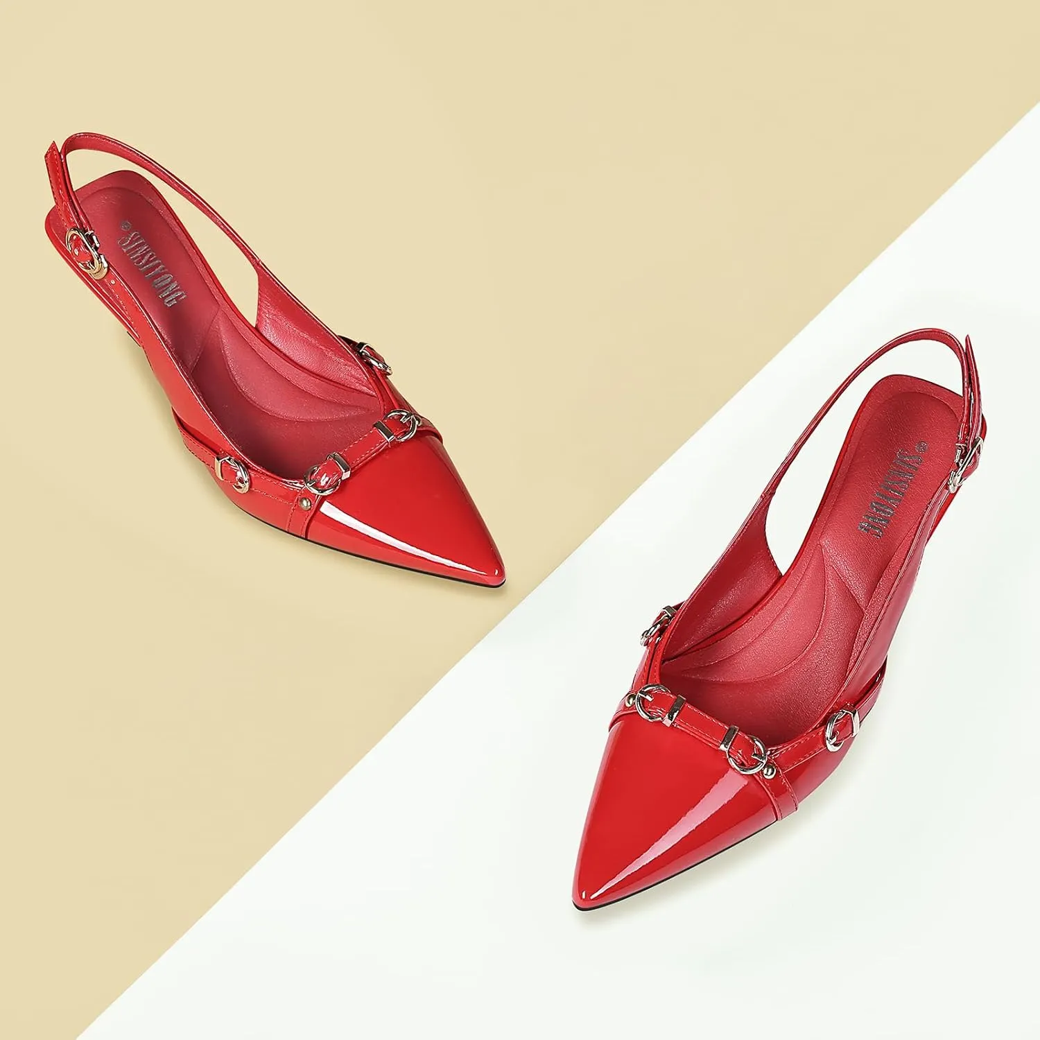 Women's Slingback Kitten Heels Pointed Toe Low Heel Pumps Comfortable Dress Office Shoes