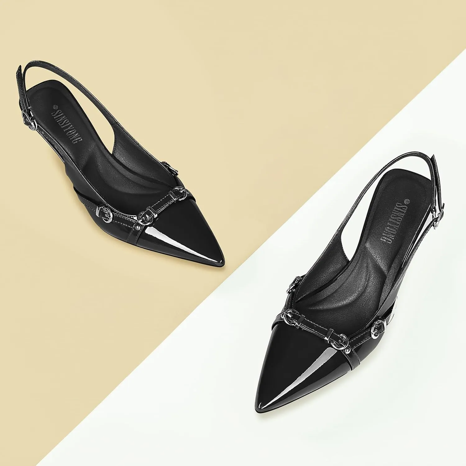 Women's Slingback Kitten Heels Pointed Toe Low Heel Pumps Comfortable Dress Office Shoes