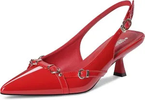 Women's Slingback Kitten Heels Pointed Toe Low Heel Pumps Comfortable Dress Office Shoes