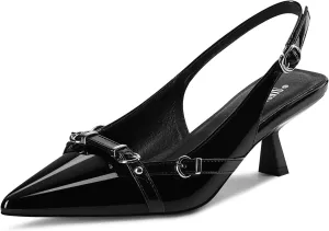 Women's Slingback Kitten Heels Pointed Toe Low Heel Pumps Comfortable Dress Office Shoes
