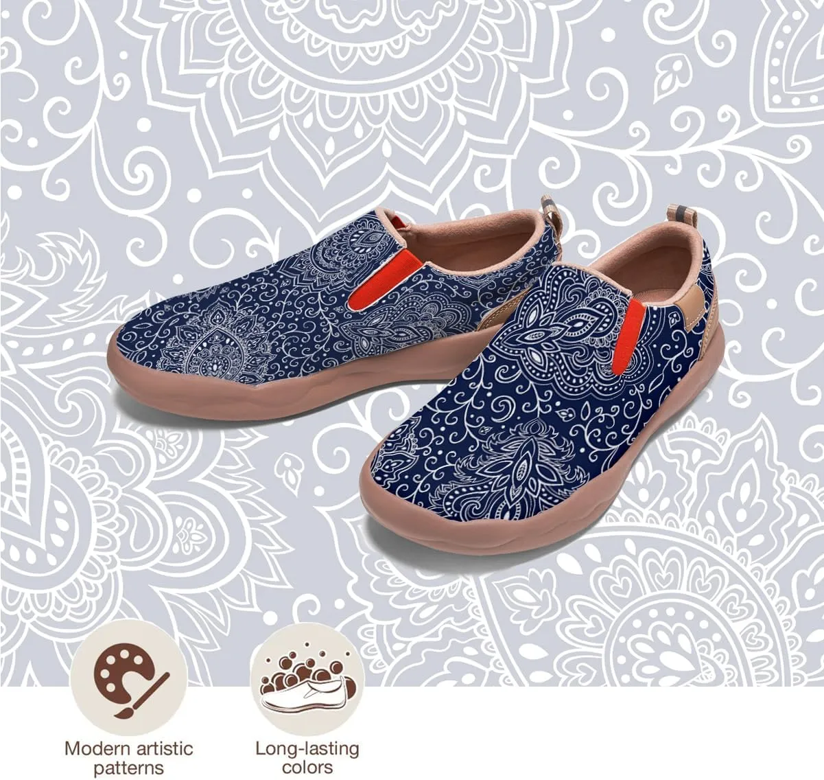 Womens Slip On Travel Shoes - Loafers Mandala Painted Sneakers Lightweight Comfortable Casual Walking Shoes