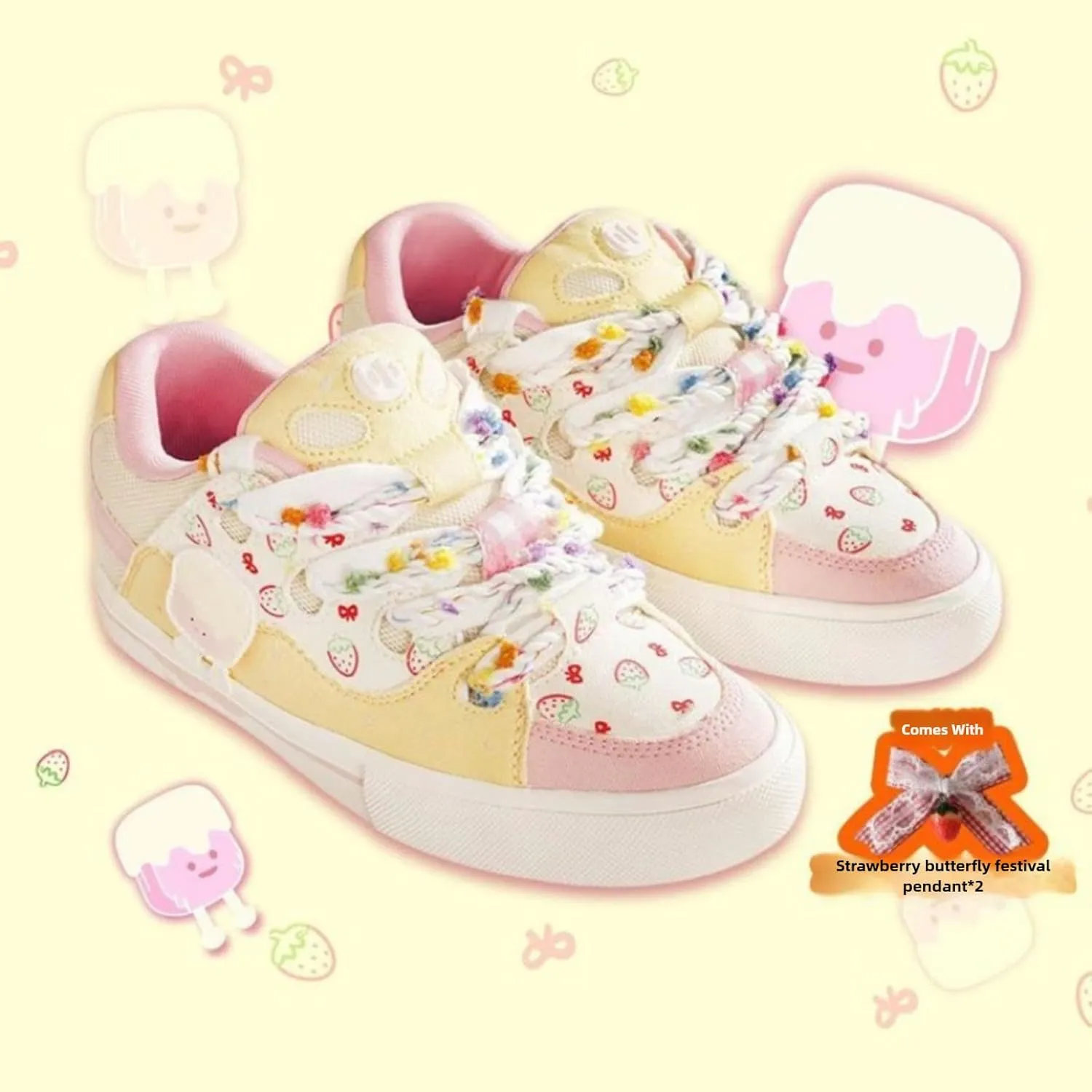 Women's Sneakers Ice Cream Color - Cute Pastel Casual Shoes with Comfortable Cushion for Teens Girls Everyday Outfits