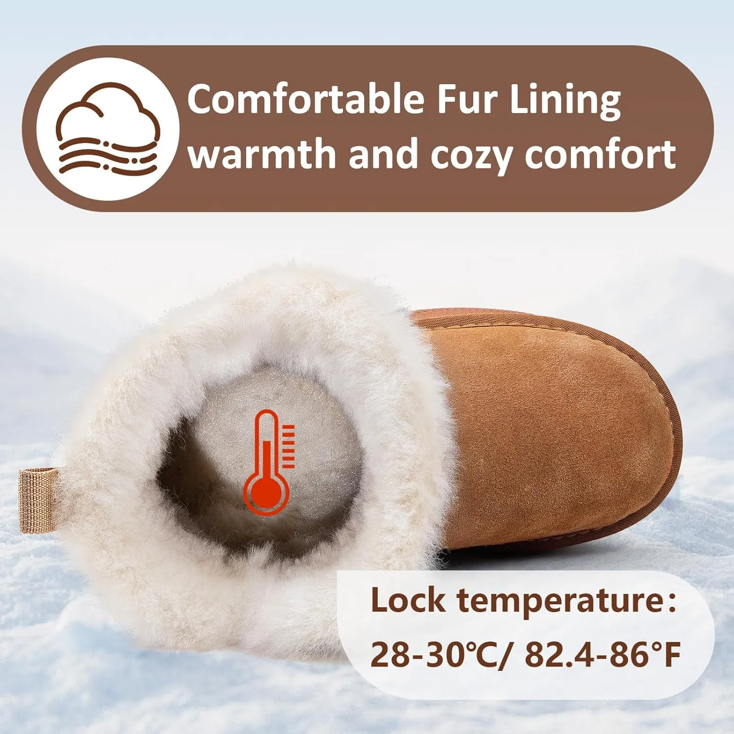 Womens Snow Boots Genuine Suede Faux Fur Lining Warm Lace Up Walking Boots Anti-Slip Cozy Outdoor Ankle Boots