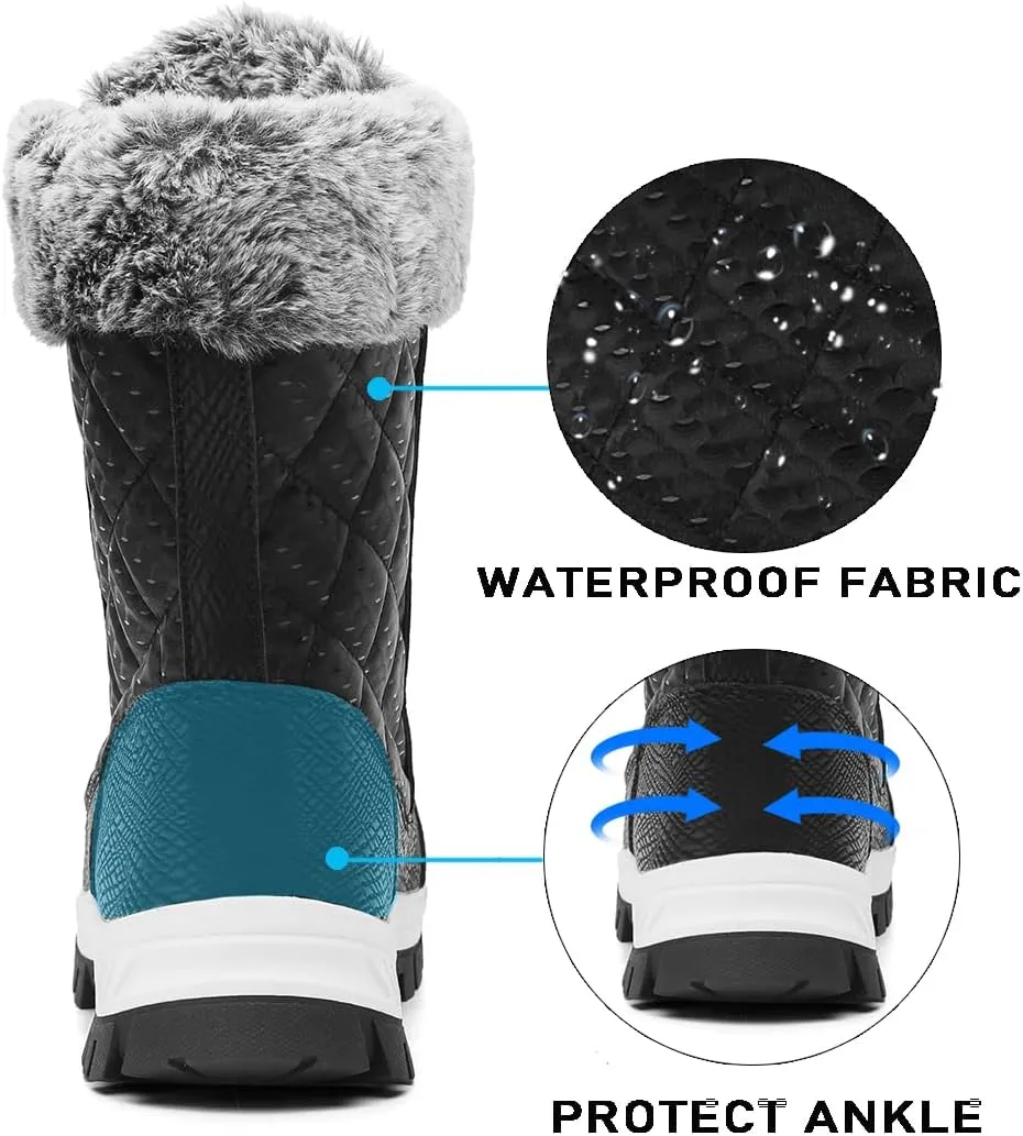 Women's Snow Boots Waterproof Winter Boot Walking Comfortable Hiking Outdoor Lace-Up Booties Fur Lined Mid Calf Warm shoes