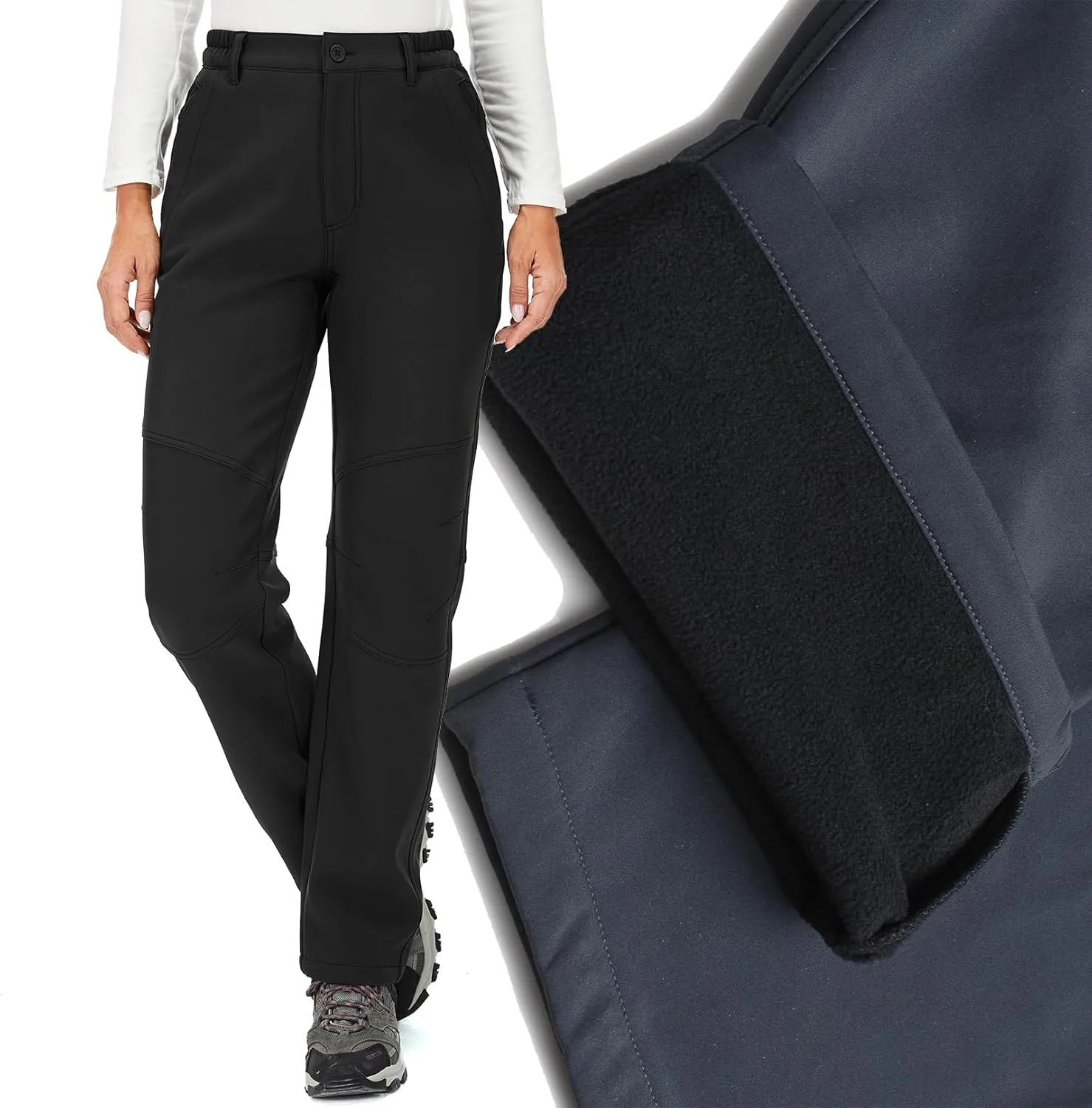 Womens Snow Pants Winter Fleece Lined Waterproof Soft Shell Insulated Outdoor Camping Travel ski Pants