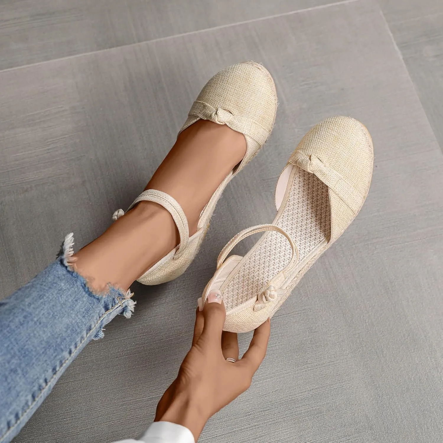Women's Solid Textured Vintage Sandals Closed Toe Summer High Heel Casual Braided Elegant Shoe Anti-Slip Sandal