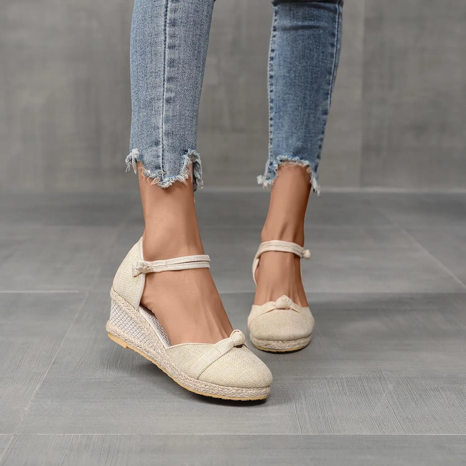 Women's Solid Textured Vintage Sandals Closed Toe Summer High Heel Casual Braided Elegant Shoe Anti-Slip Sandal