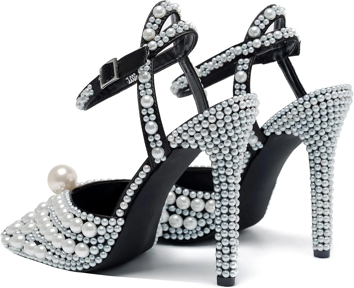 Women's Sparkly Pearl Open Toe Ankle Strap Stiletto 4.3IN Heel Sandals Nightclub Party Wedding Shoes