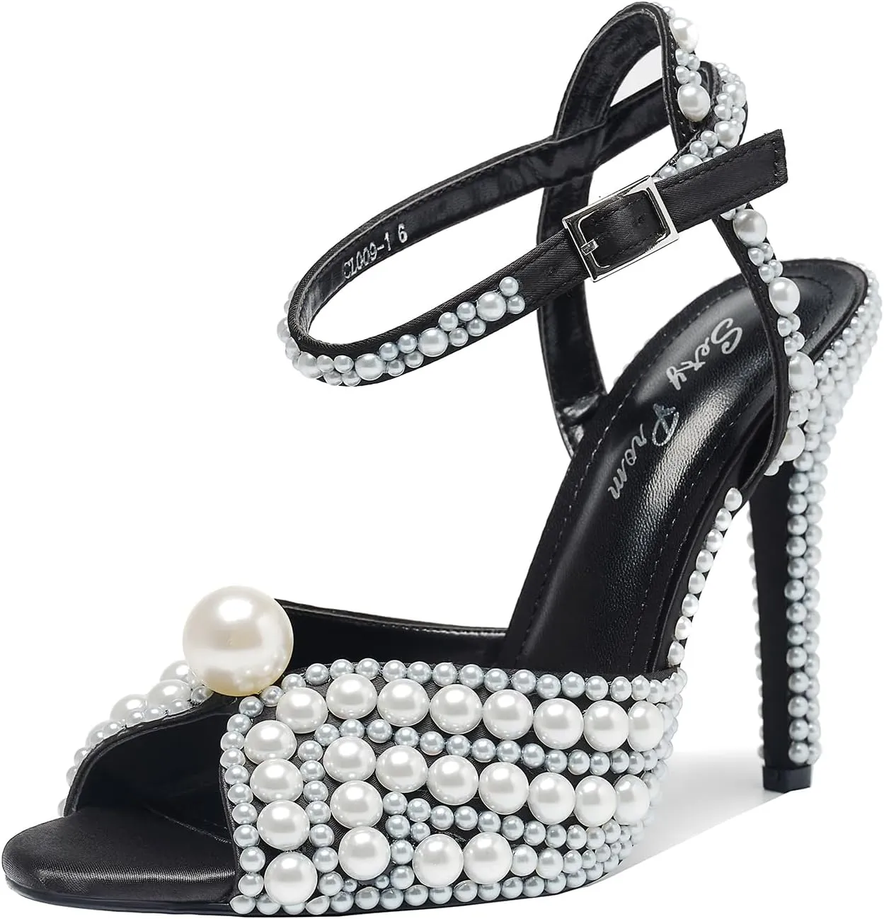 Women's Sparkly Pearl Open Toe Ankle Strap Stiletto 4.3IN Heel Sandals Nightclub Party Wedding Shoes