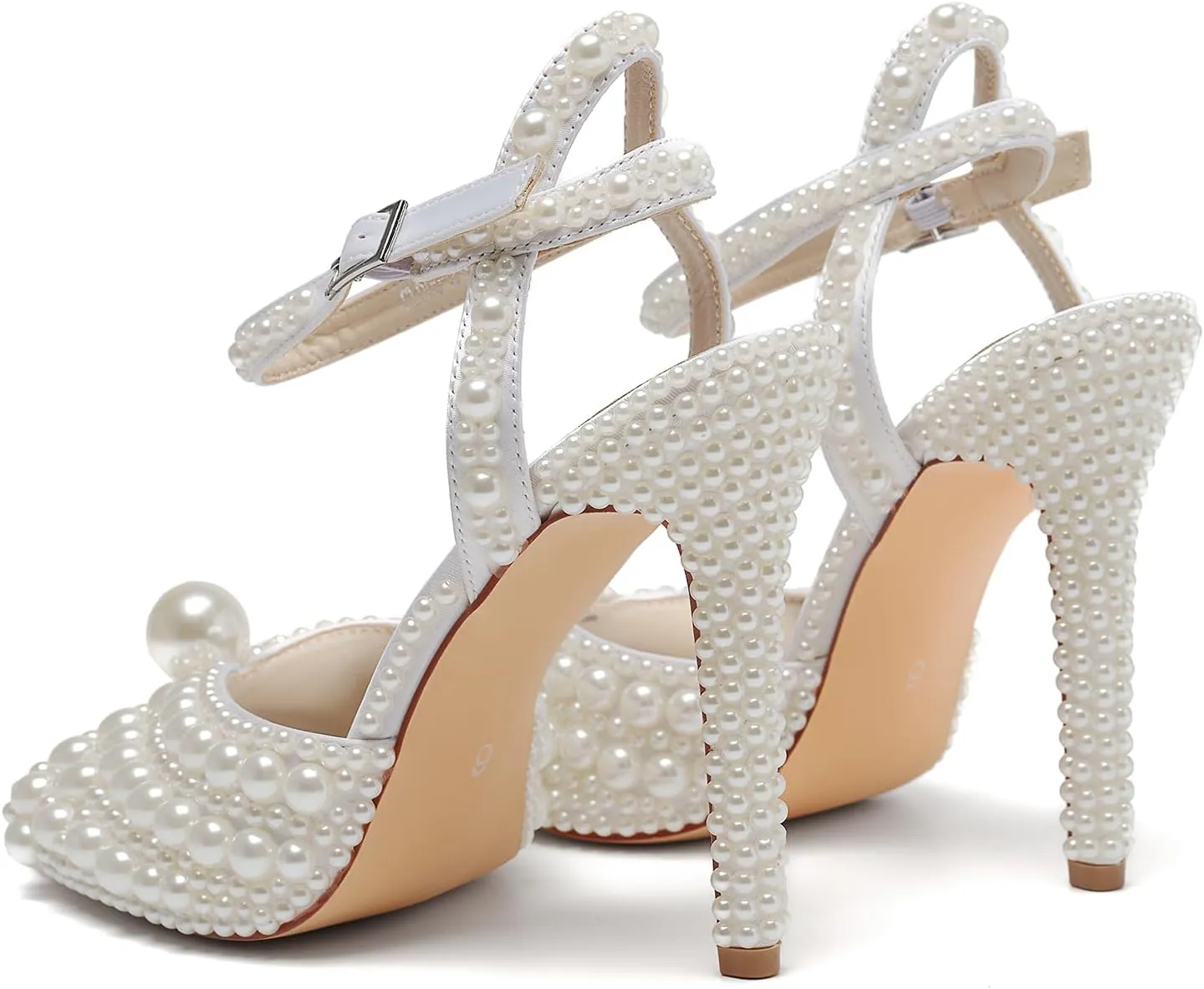 Women's Sparkly Pearl Open Toe Ankle Strap Stiletto 4.3IN Heel Sandals Nightclub Party Wedding Shoes