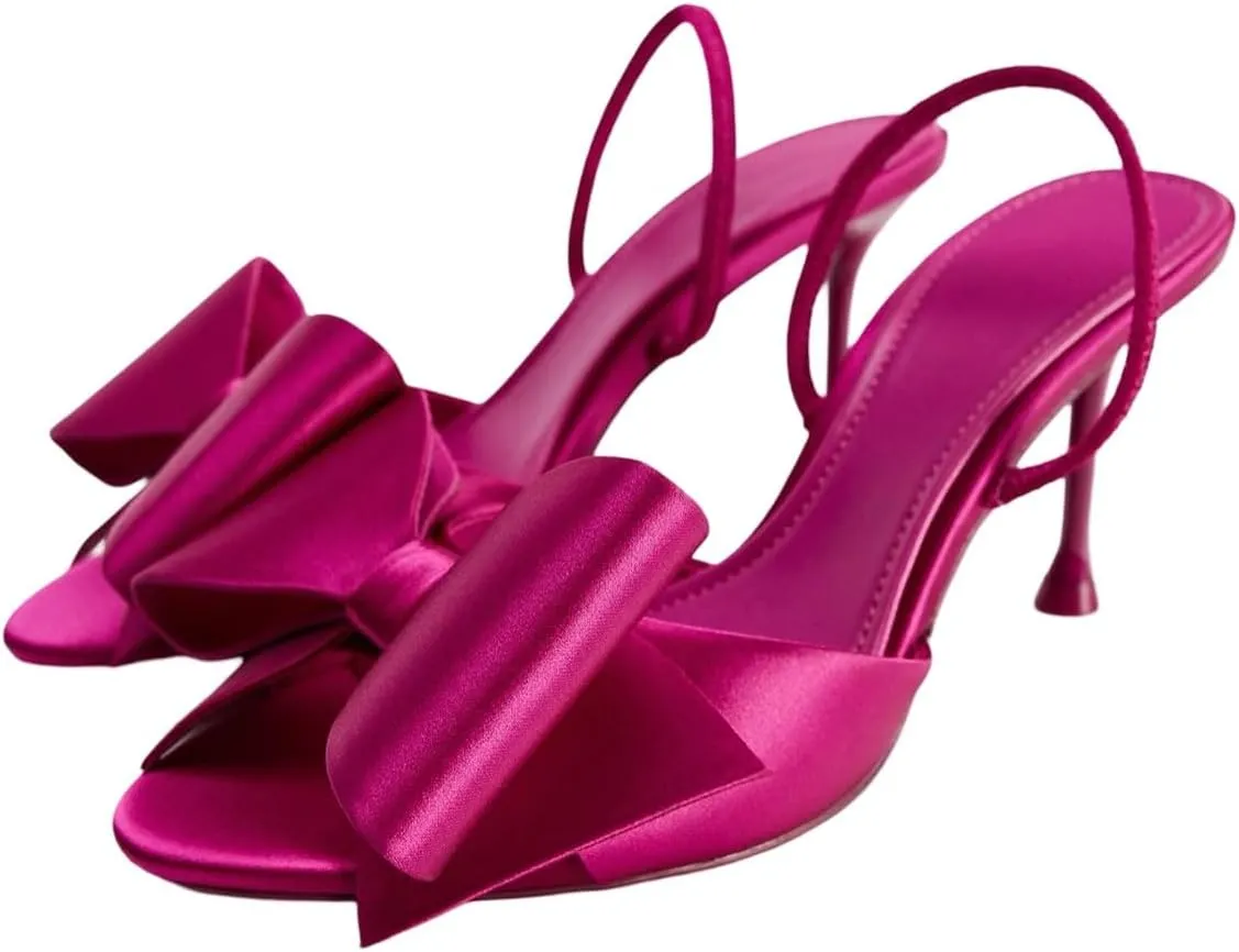Women's Stiletto Heel Satin Sandals Ankle Strap Front Bow Detail Versatile for Office Party or Evening Outings Shoes for Women