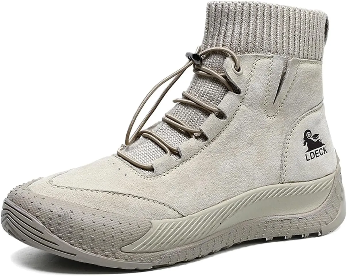 Women's Suede Anti-slip Outdoor Sock Ankle Boots With Elastic Band Italian Handmade Lace up High Top Waterproof Slip-on Comfortable Hiking sneakers Chukka Boots
